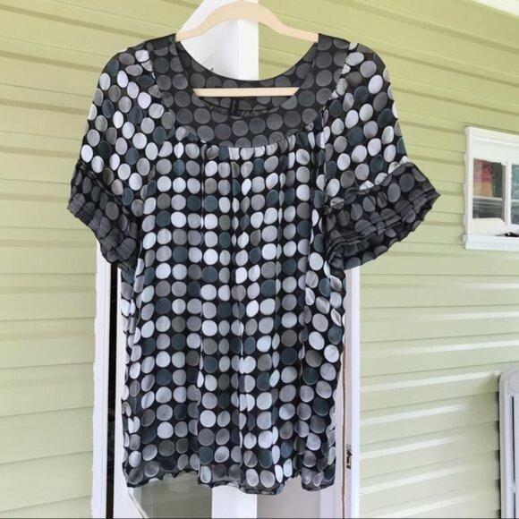 BCBGMaxAzria Gray & Blue Polka Dot Top Size M Silk blend - Picture 2 of 10